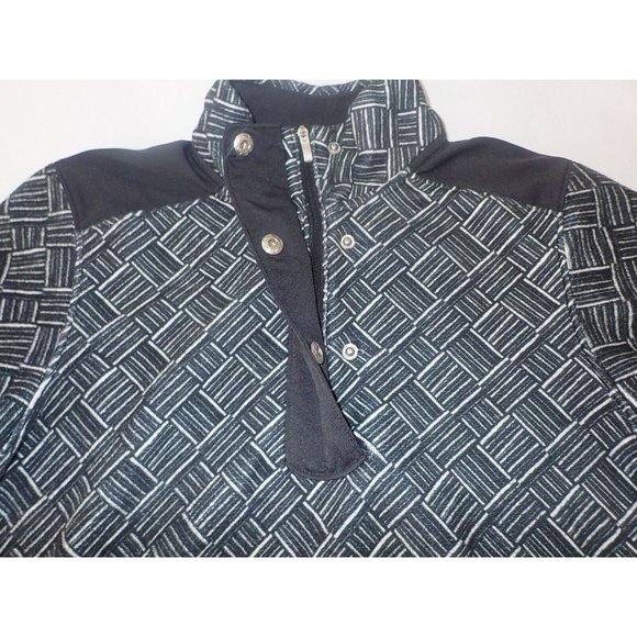 Adidas Midweight Fleece Athletic Shirt Women XS Black Geometric Snap Neck Casual - Picture 4 of 6